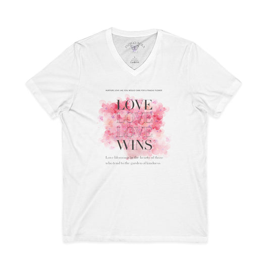 Love Wins Floral V-Neck Tee — "Nurture Love Like a Fragile Flower"